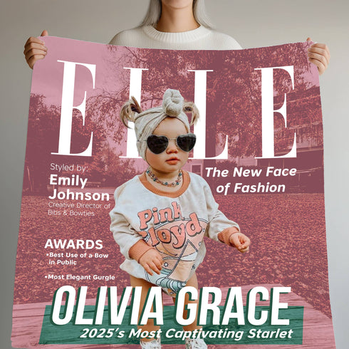 Personalized ELLE-Inspired Baby Blanket – Custom Fashion Cover with Photo, Name & Quote